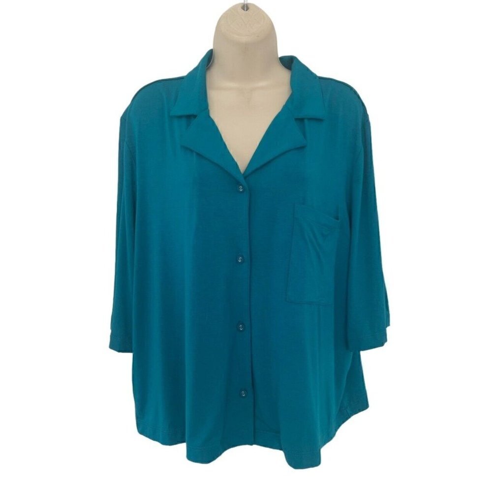 Soft Surrounding Womans Sz L Teal Blissful Bamboo Utopia Sleep Top Button Front